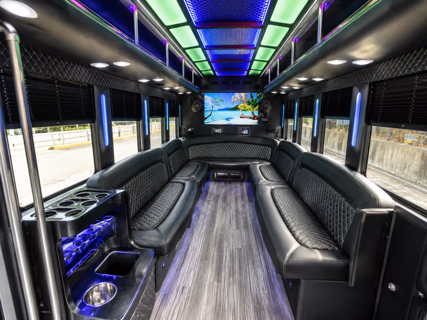 independence 18 passenger party bus inside