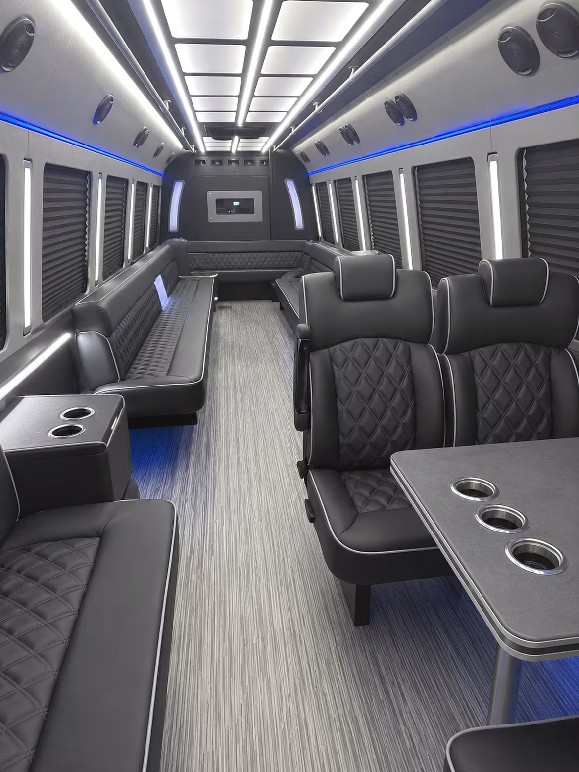 independence 25 passenger party bus inside
