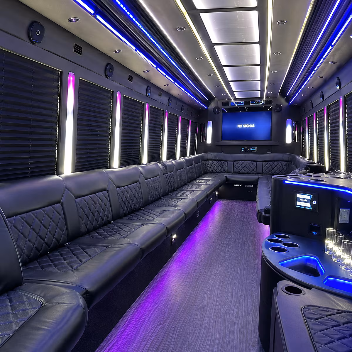 independence 30 passenger party bus inside