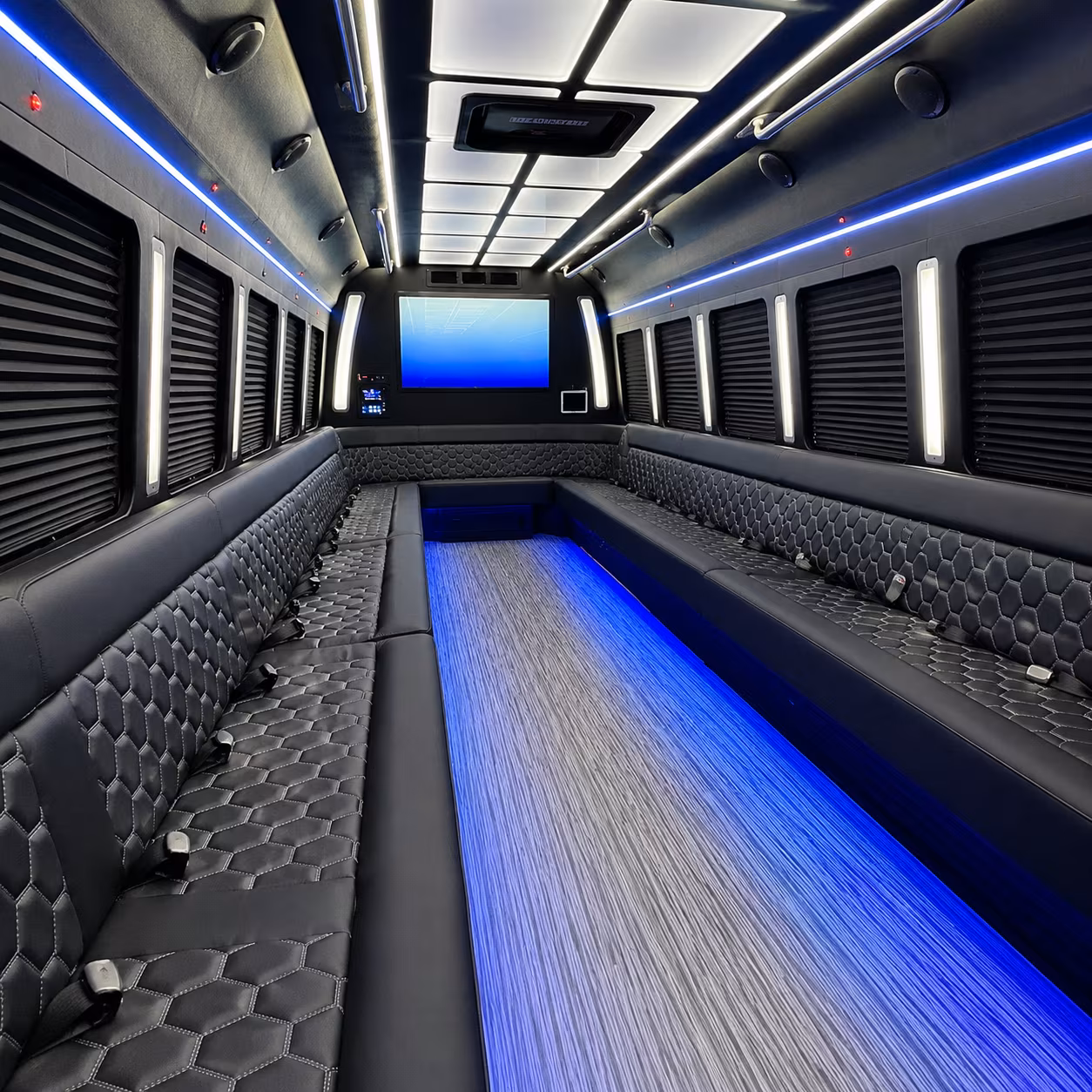 independence 50 passenger party bus inside